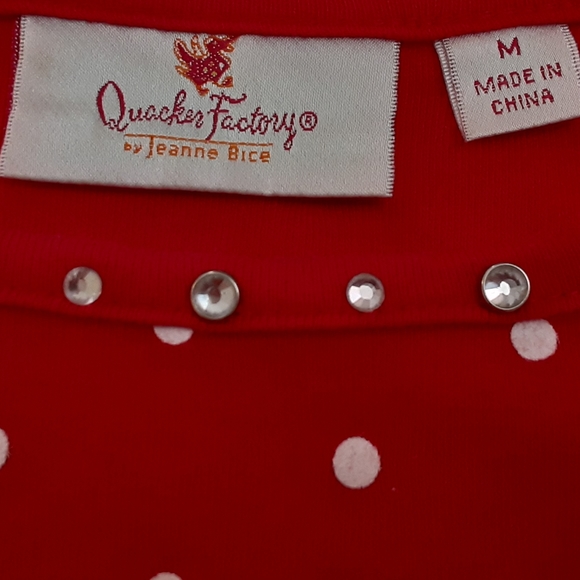 M Quacker Factory Rhinestone Embellished Red & White Polka Dot Short Sleeve Top - Picture 8 of 9